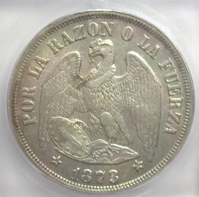 Chile ~ 1873 Silver Peso ~ Icg Ef45 ~ Km# 142.1