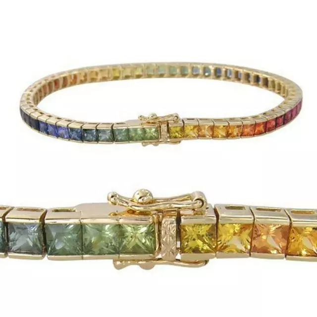 Multi-color Rainbow Sapphires Luxury Tennis Bracelet in 925 Silver - 7.5"