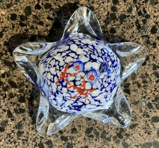 Millefiore Paperweight Starfish Art Glass Red White Blue