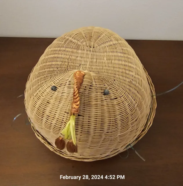 Vintage Woven Wicker Storage Basket & Chick Head Lid