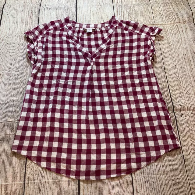 Liz Claiborne Womens Blouse Size Small Pink White Plaid Top Short Sleeve