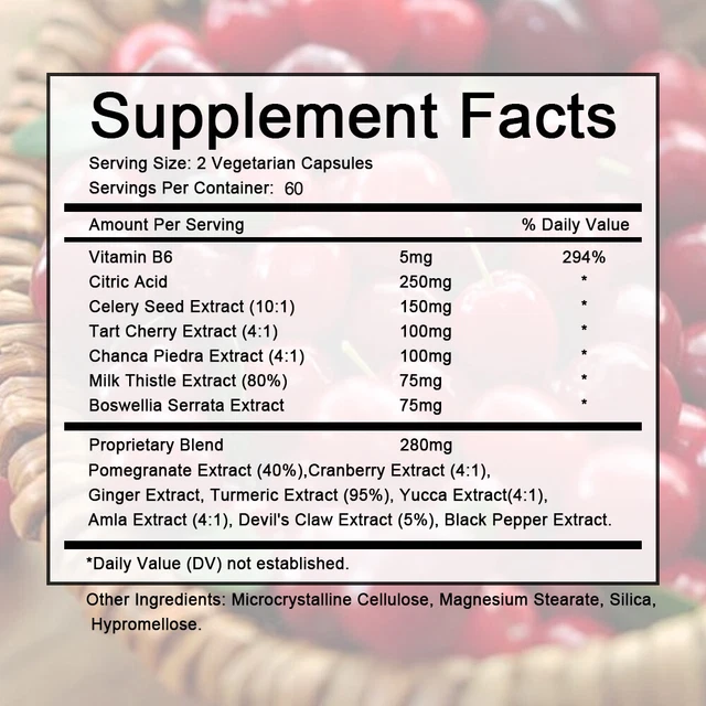 URIC ACID GOUT Cleanse Supplement Celery Seed Tart Cherry Chanca