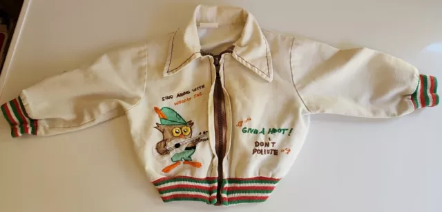 Vtg Woodsy Owl Toddler Jacket Embroidered Sing Along Give a Hoot Don't Pollute