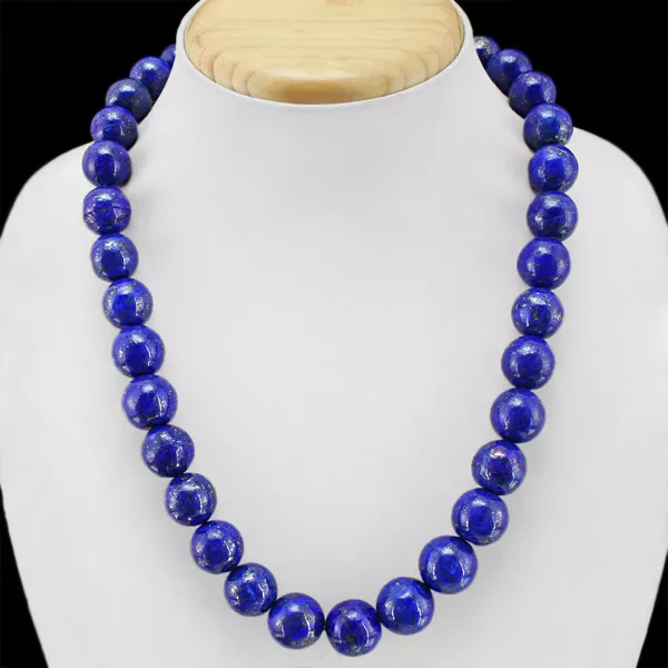 Finest Ever 600.00 Cts Natural Blue Lapis Lazuli Round Beads Necklace (Dg)