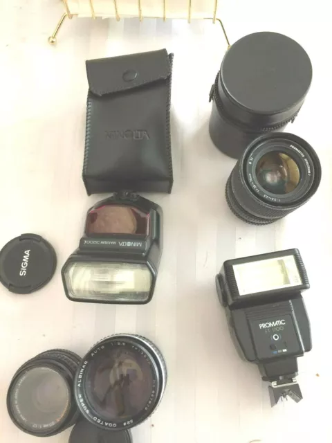 Lot of vintage camera equipments - lenses, Flashes