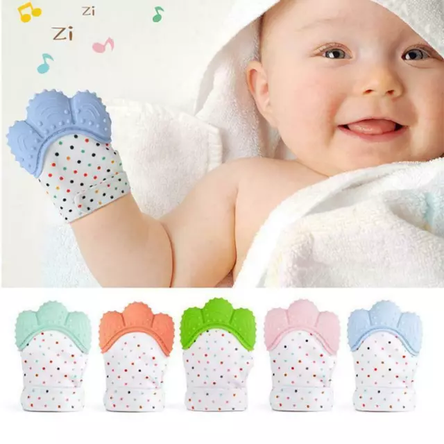 Baby Mitt Teething Mitten Silicone Glove Gum Candy Wrapper Sound Teether Love
