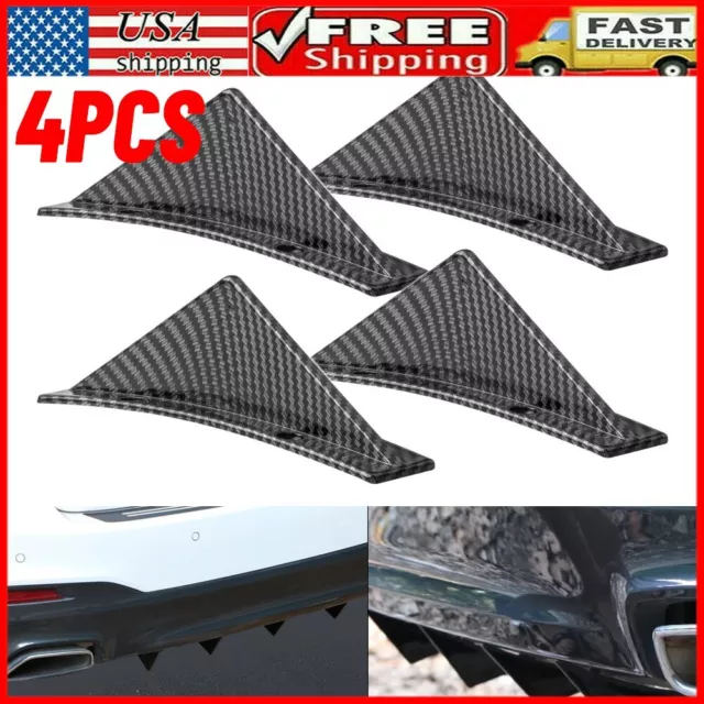 4Pcs Universal Curved Car Rear Body Bumper Diffuser Shark Fin Kit Carbon Fiber