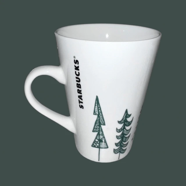 STARBUCKS 2015 Coffee Latte Christmas Pine Trees Tall Holiday Mug Cup 16oz