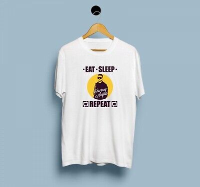 T-Shirt White Half Sleeves Eat Sleep Graphic Printed Round Neck Tee's Fit Unisex