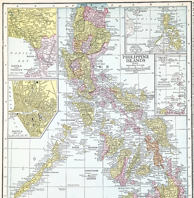 1916 Philippine Islands Map Manila Mindanao Samar Zamboanga Bacolod Luzon