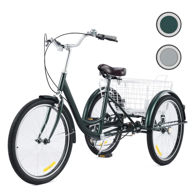 Tricycle adulte senior 61 cm (24 pouces) tricycle adulte avec panier vélo à 3 roues avec cadre en alliage pour adultes et personnes âgées, 6 vitesses (taille : noir Tricycle adulte senior 61 cm (24 pouces) tricycle adulte avec panier vélo à 3 roues avec cadre en alliage pour adultes et personnes âgées, 6 vitesses (taille : noir