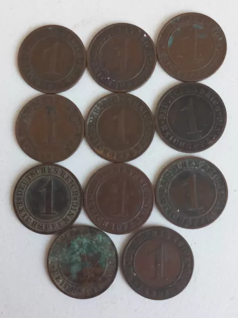 lot de 11 pièces de monnaies de 1 pfennig Allemand