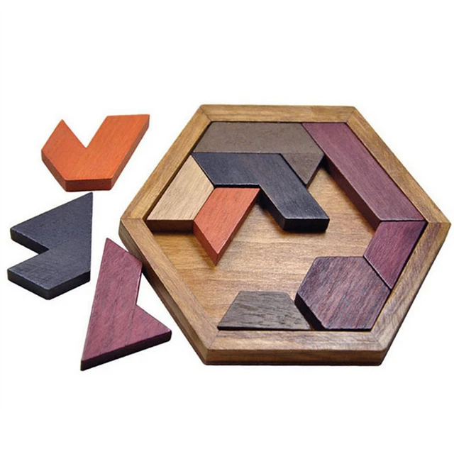 Wooden IQ Game Jigsaw Intelligent Tangram Teaser Puzzle Baby Kid Educational Toy