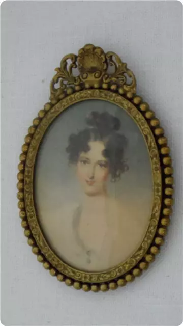Antique Victorian French Bronze/Brass Oval Picture Frame w/ Convex Glass