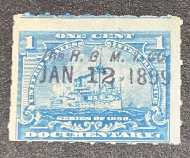 Travelstamps:1898 US Stamps Revenue Scott #R163 Battleship Documentary 1c Used