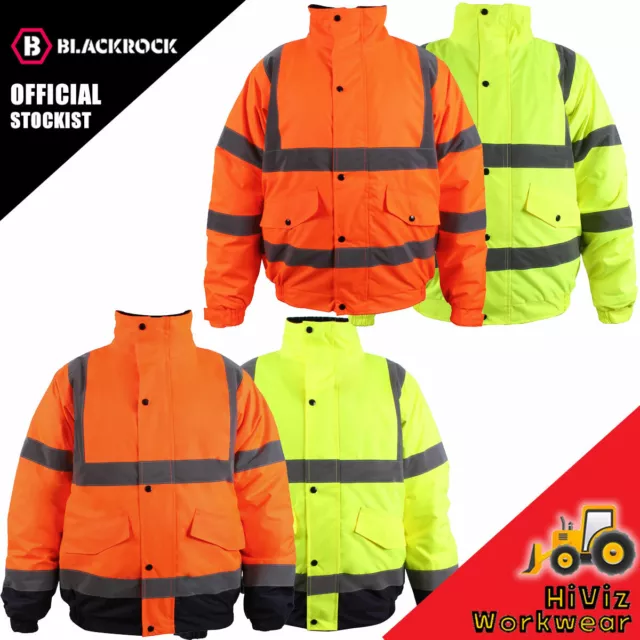 Blackrock Hi Vis Bomber Jacket High Viz Visibility Storm Safety Work Coat Lined