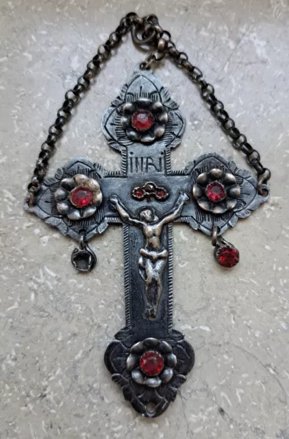 altes Kreuz antik  Anhänger Silber um 1890 mit Steinen.