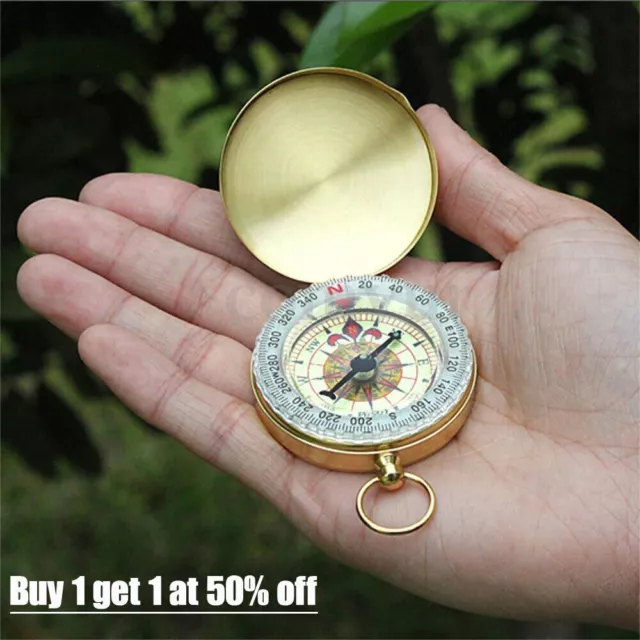 Vintage Brass Noctilucent Pocket Compass Hiking Camping Watch Style Retro Design