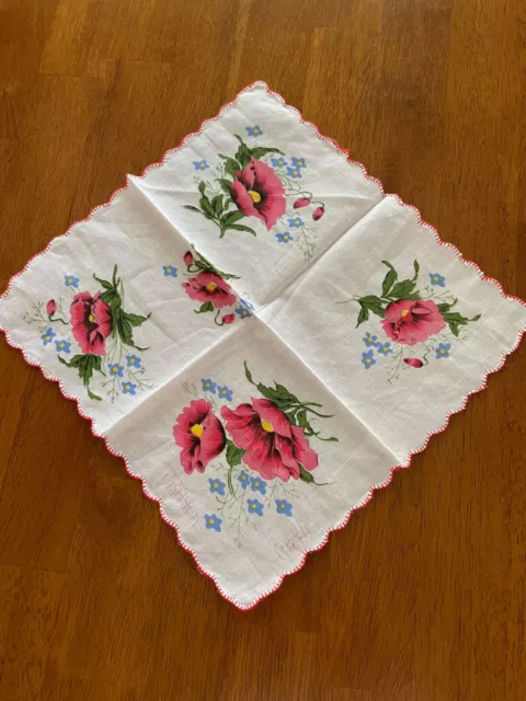 Vintage Prayer Handkerchief Hanky Estate Inscribed for Healing Pink Floral 11"