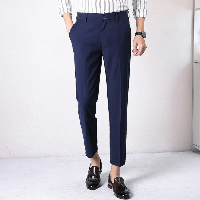 MENS STRIPED PANTS Business Slim Fit Cropped Trousers British style Formal  New L $53.76 - PicClick