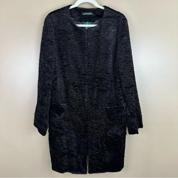 Lauren Ralph Lauren Black Faux Fur Coat XL NWT