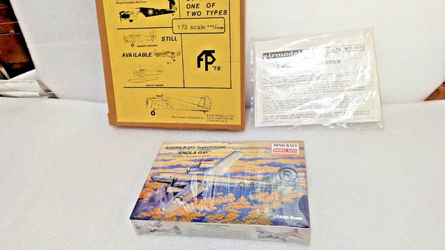 Lot Of 3 - Plastic Model Airplane Kits - Enola Gay - Cessna - Curtiss Xp-55