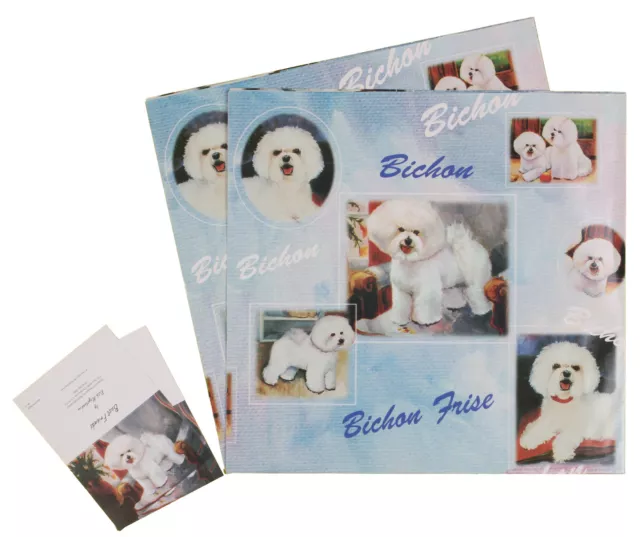 Bichon Frise Dog Birthday Christmas Wrapping Gift Paper 2 Sheets & 2 Tags