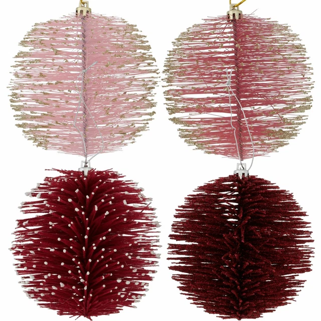 2x Deko-Kugel Rosa Gold Rot Weiß Edel Dekohänger Weihnachten Christbaumschmuck