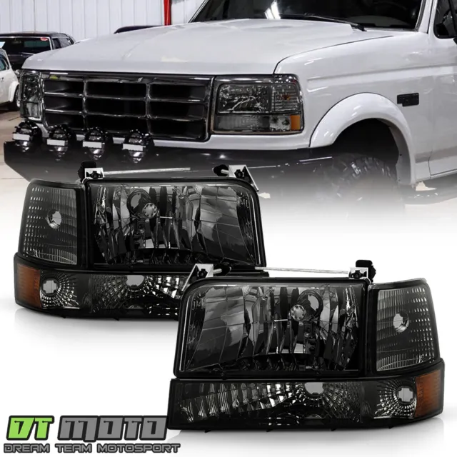 Smoke 1992-1996 Bronco F150 F250 F350 Headlights Bumper Corner Lights Left+Right