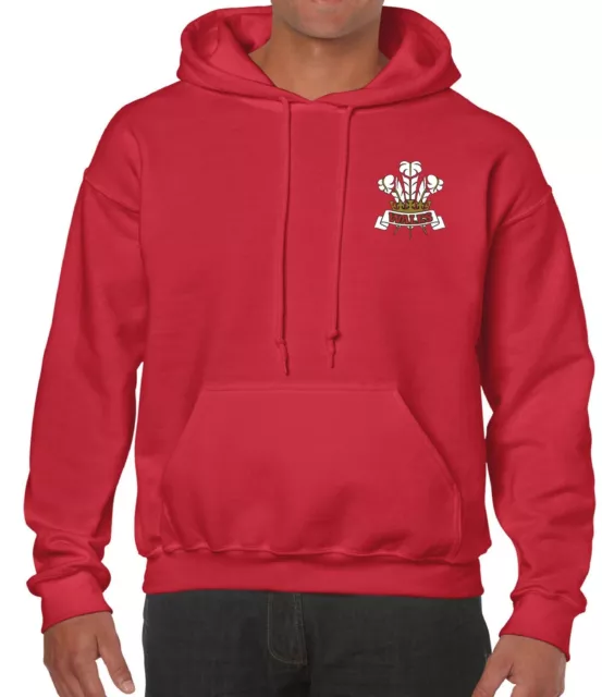 Mens Welsh Three Feathers Hoodie Wales Hoody Rugby Football Unisex Hooded Red