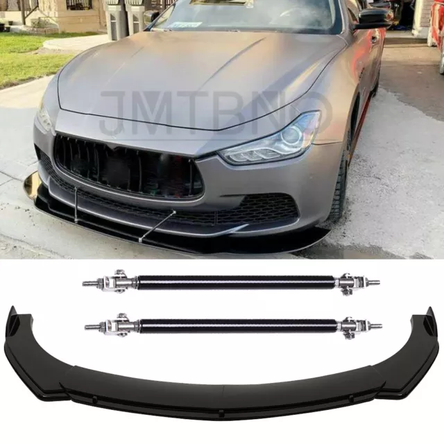 For Maserati Ghibli 2014-22 Front Bumper Lip Chin Splitter Spoiler + Strut Rods