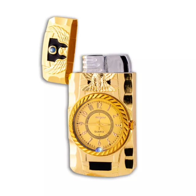 2-IN-1 Portable Gold Lighter With Built in RGB Clock Refillable Tank