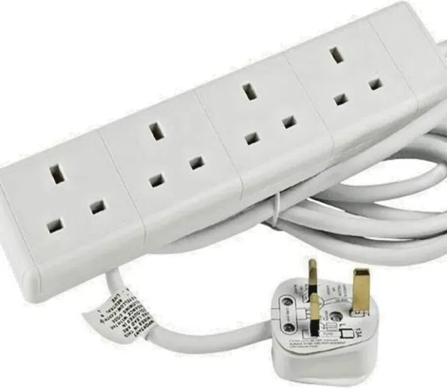 EXTENSION LEAD CABLE Electric Plug Socket UK Mains Power 4 Gang Way
