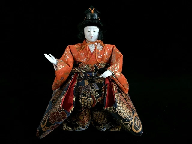 J0007 Japanese Vintage HINA Doll Statue Kimono Black Hair Man Boy OKIMONO