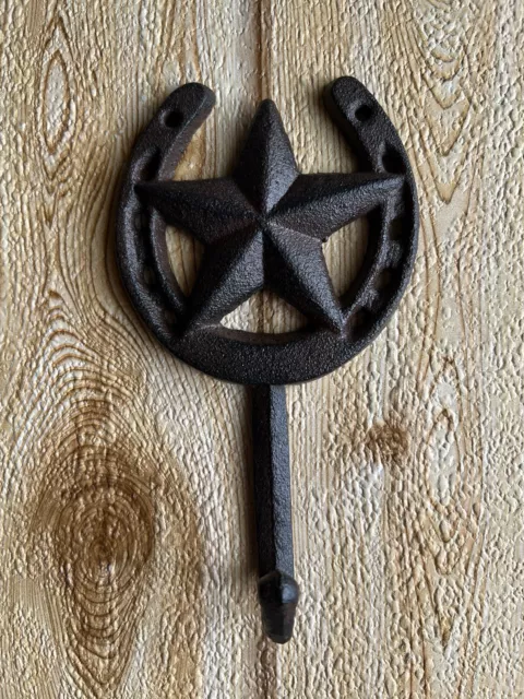 Horseshoe Star Key Hook Towel Hat Coat Hanger Rustic Cast Iron Antique Style