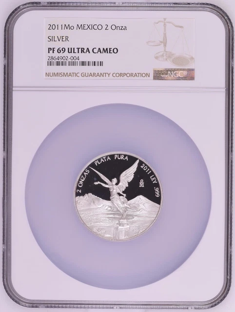 Mexico LIBERTAD 2 oz Silver 2011 PROOF -NGC PF69- RARE! Mintage Only:1,000