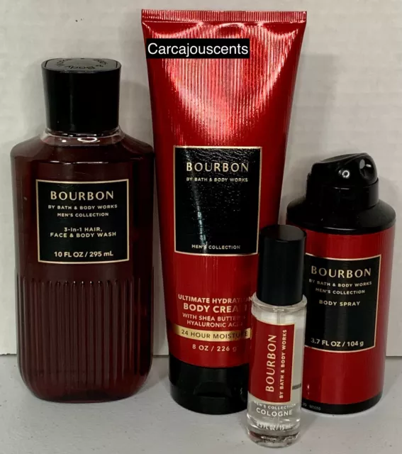 Bath & Body Works BOURBON for Men Body Wash, Cream, Spray & Cologne Gift Set