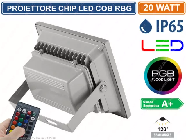 Faro Proiettore Led 20W Rgb Multicolore Da Esterno Ip65 Telecomando Infrarossi 2