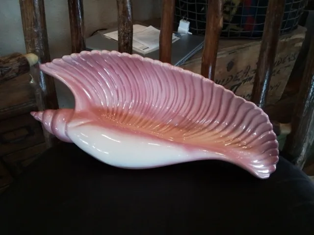 Vintage California Pottery USA large pink sea shell dish collectable 15 1/2"