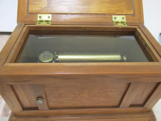 Vtg THORENS MUSIC BOX Swiss Cylinder 41 Notes 6 Tunes INLAID AMERICAN EAGLE BOX