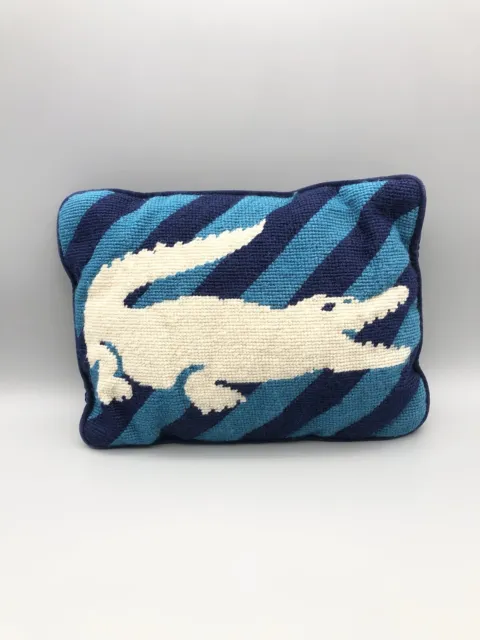 Jonathan Adler Lacoste Pillow 8 x 11 Navy Blue Turquoise Velvet Needlepoint