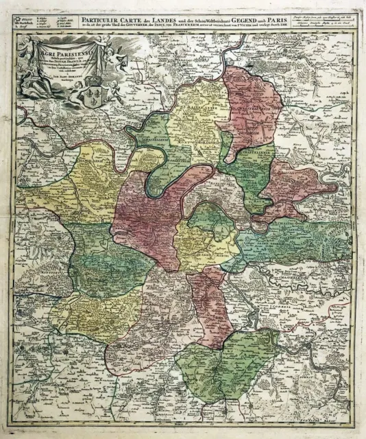 Paris Corbeil Etampes Versailles Ile-de-France carte map Homann 1720