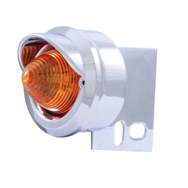 Chrome Mud Flap Hanger End Light W/ 9 Amber Led 2" Beehive Ligh - Amber Lens