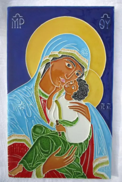Creazioni Luciano Large Italian Pottery Wall Tile Madonna Mary and Baby Jesus