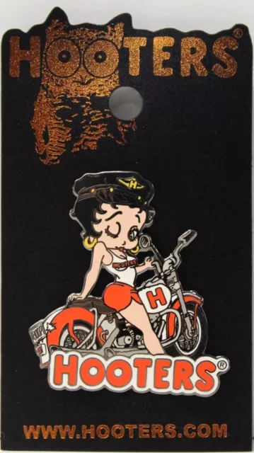 New Hooters Betty Boop On A Motorcycle Winking (Black Silver Metal) Lapel Pin