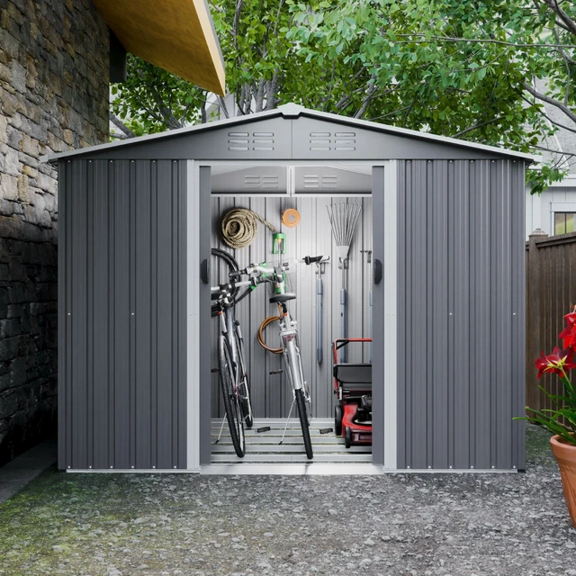 8' x6' Outdoor Storage Shed Tool Storage Large Metal House Heavy Duty