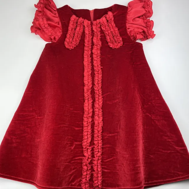 Girls size 8-10, red, velvet soft feel wadded party dress, no labels, GUC