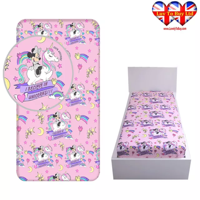 Fitted Sheet Official Minnie Mouse Unicorn,%100 Cotton, Single Bed (200x90x25cm)