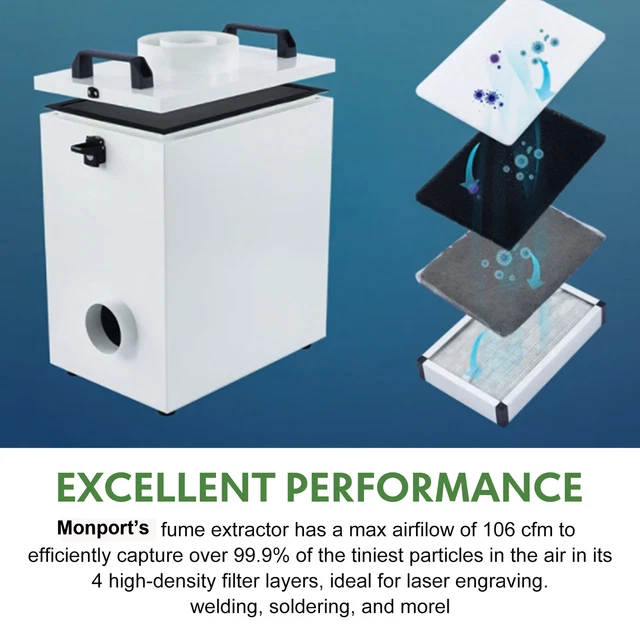 80W Fume Extractor 4 Filter Air Purifier for Laser Cutting & Engraving Machines