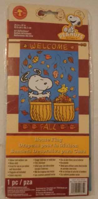 PEANUTS WELCOME FALL HOUSE FLAG ART REFLECTIONS SNOOPY AUTUMN DECOR 25x38" NIP